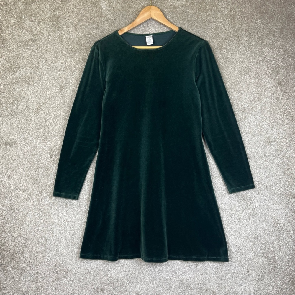 Lands End Dress Womens Small Green Velour Long Sleeve Stretch Knee Length- 4261
